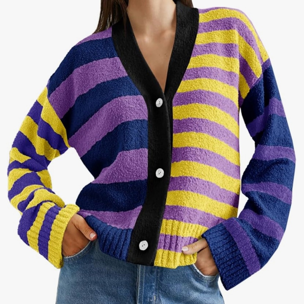 Striped Purple and Yellow Women's Sweater NWT